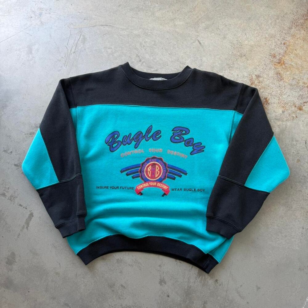 Vintage 90's Bugle Boy Colorblock Logo Retro Crewneck Sweatshirt Size Youth XL
